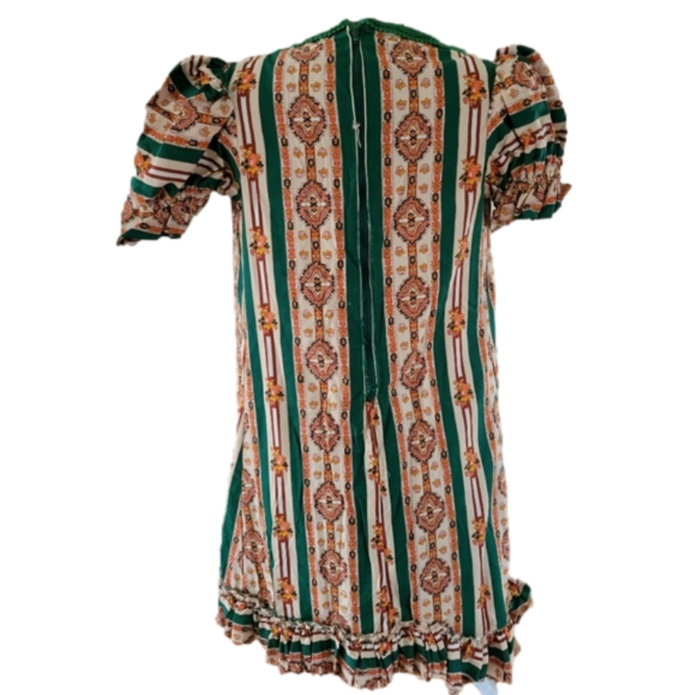 Vintage Handmade Floral Striped Ruffled Dress - Picture 5 of 6